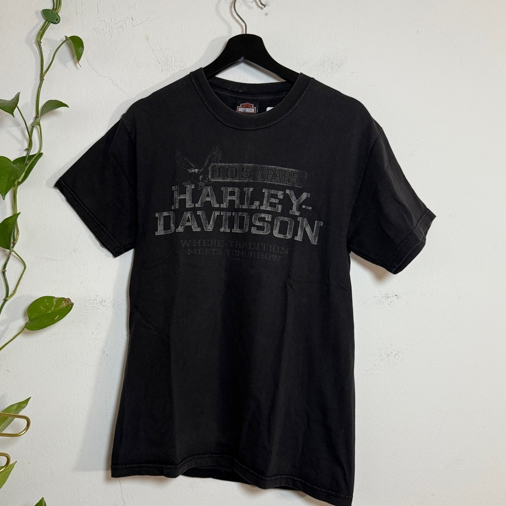 Harley-Davidson Black Cotton Graphic Tee - Medium